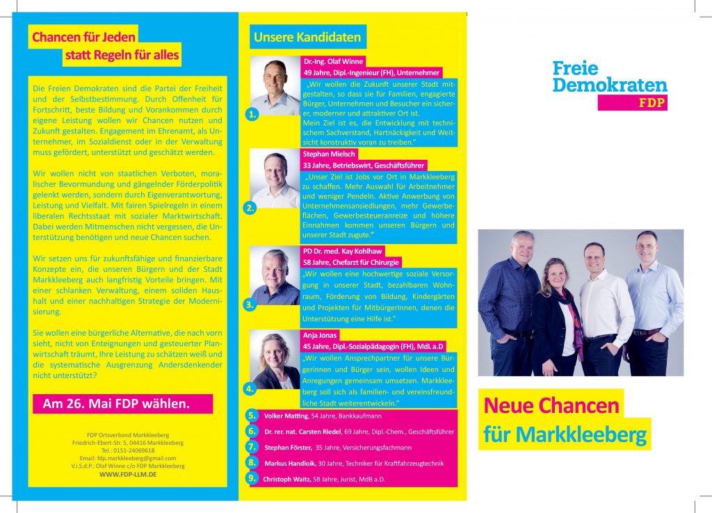 "Neue Chancen für Markkleeberg" - Das Wahlprogramm der Markkleeberger FDP 
